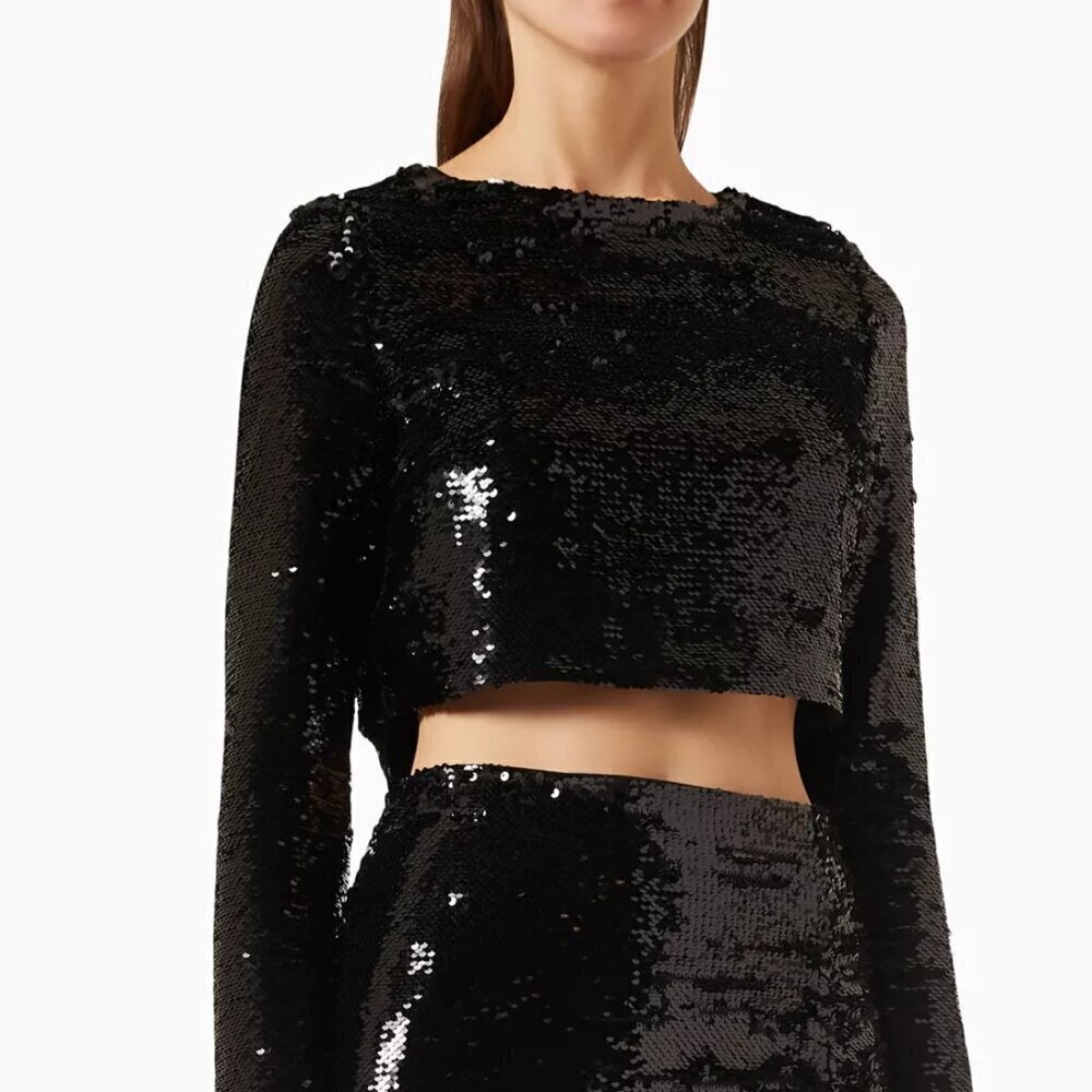 Milly Shaily Sequin Long Sleeve Top Black Size XS